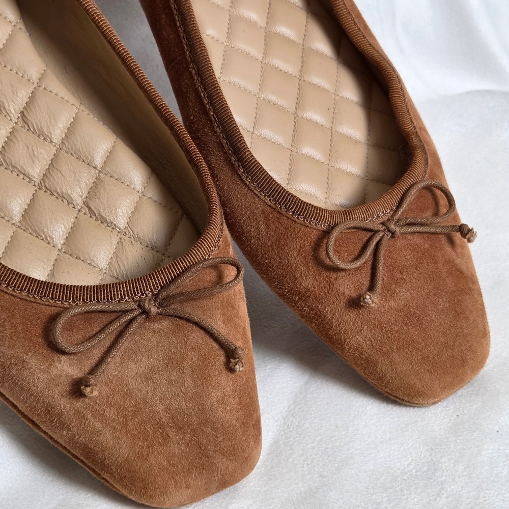 Veronica Beard Beatrix Hazelwood Brown Suede Bow Ballet Ballerina Flats Shoes